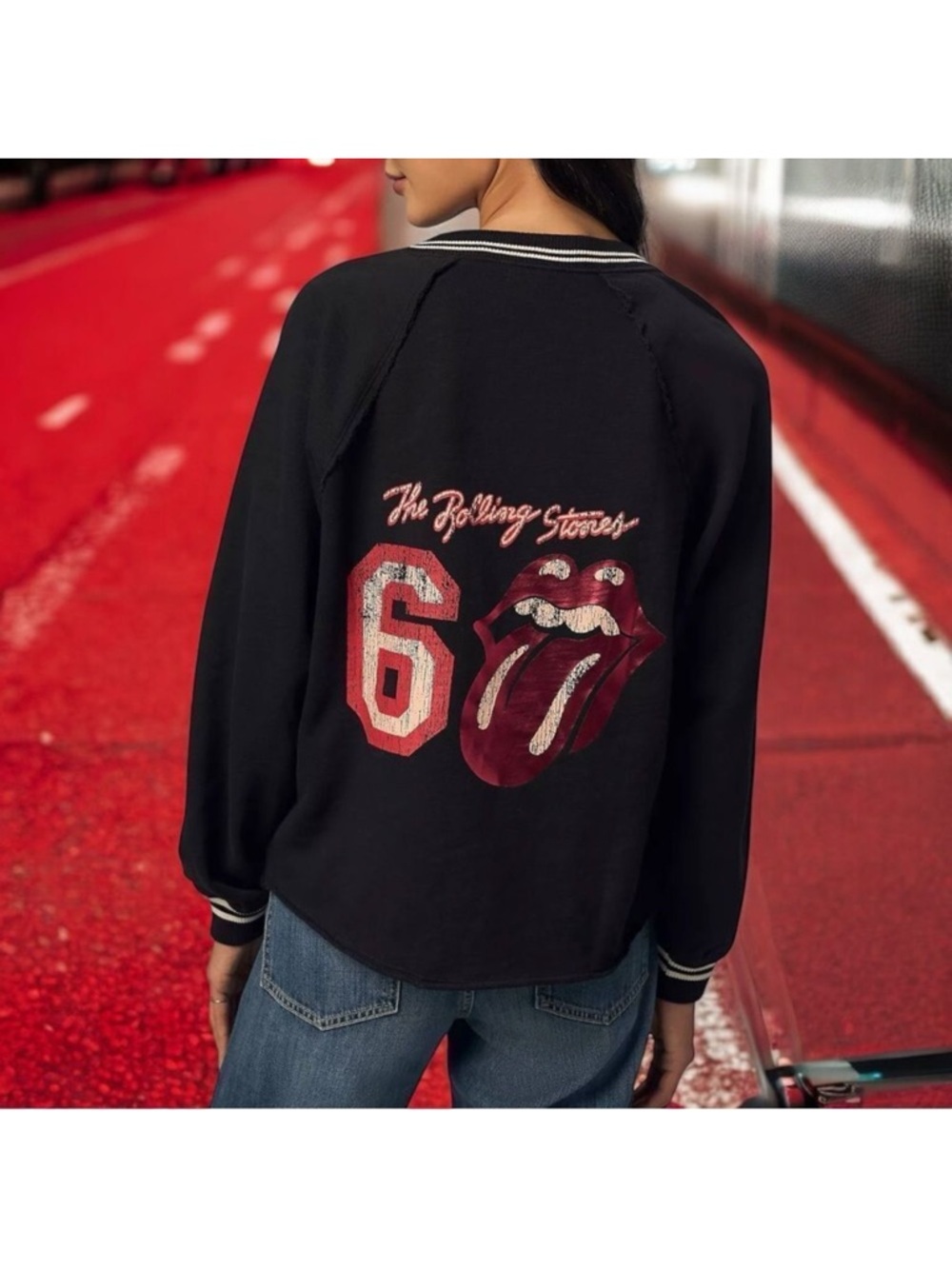 NWT Anthropologie PILCRO Rolling Stones V-Neck Sweatshirt L